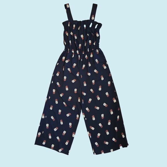 Kate Spade NY Jumpsuit Size 16 Pineapple Print Wide Leg Cropped Elastic Waist - Picture 1 of 10